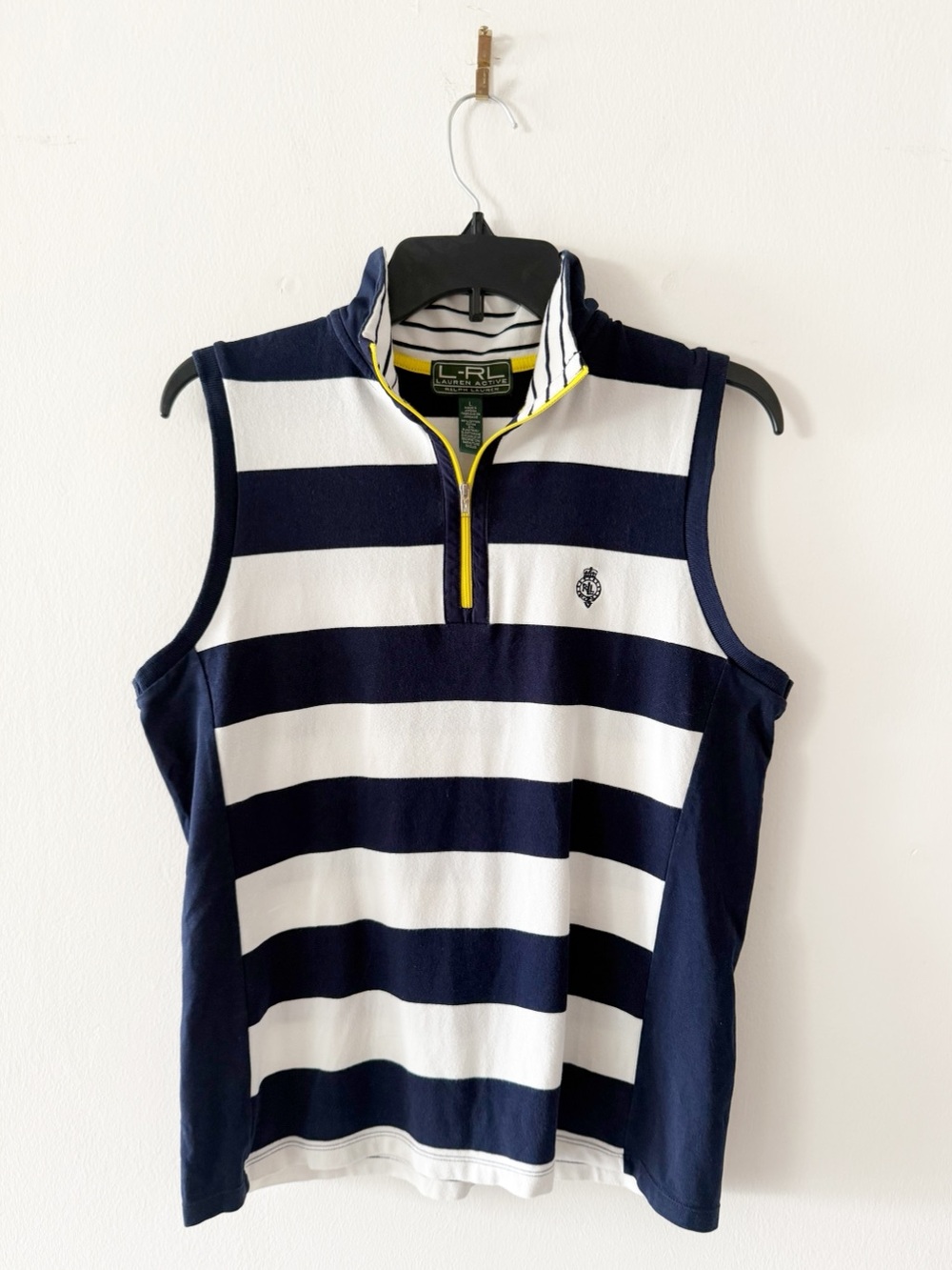 Vintage Lauren Ralph Lauren Active Navy Blue & White Sleeveless Zip Top Large